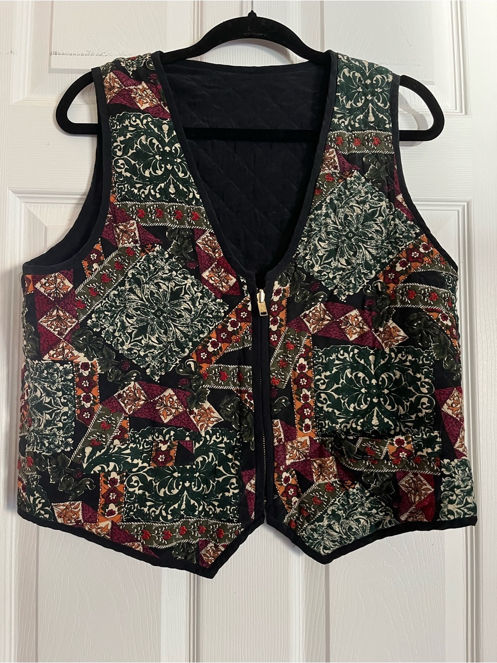 Quilted Patchwork Vest in Green Multicolor